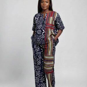Mixed Adire & Aso Oke top and trouser